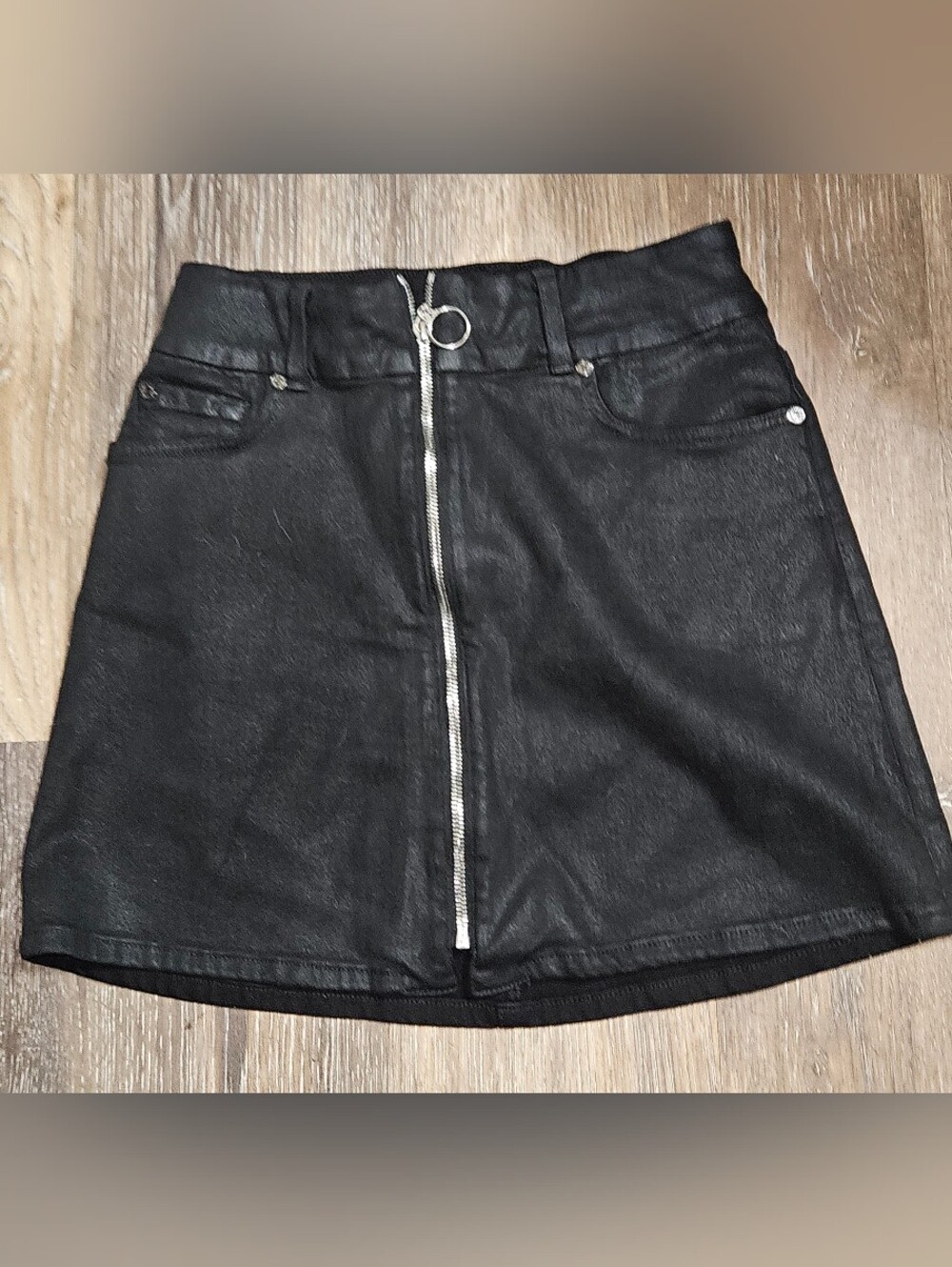 7 For All Mankind Black Mini Skirt with Silver Front Zip Size 27